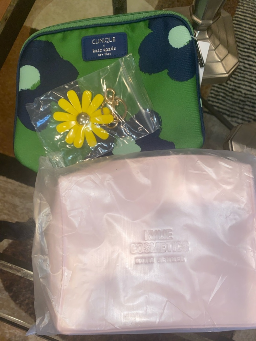 Kylie Cosmetics Makeup Pouch, Daisy Key Chain & Clinique Makeup Bag